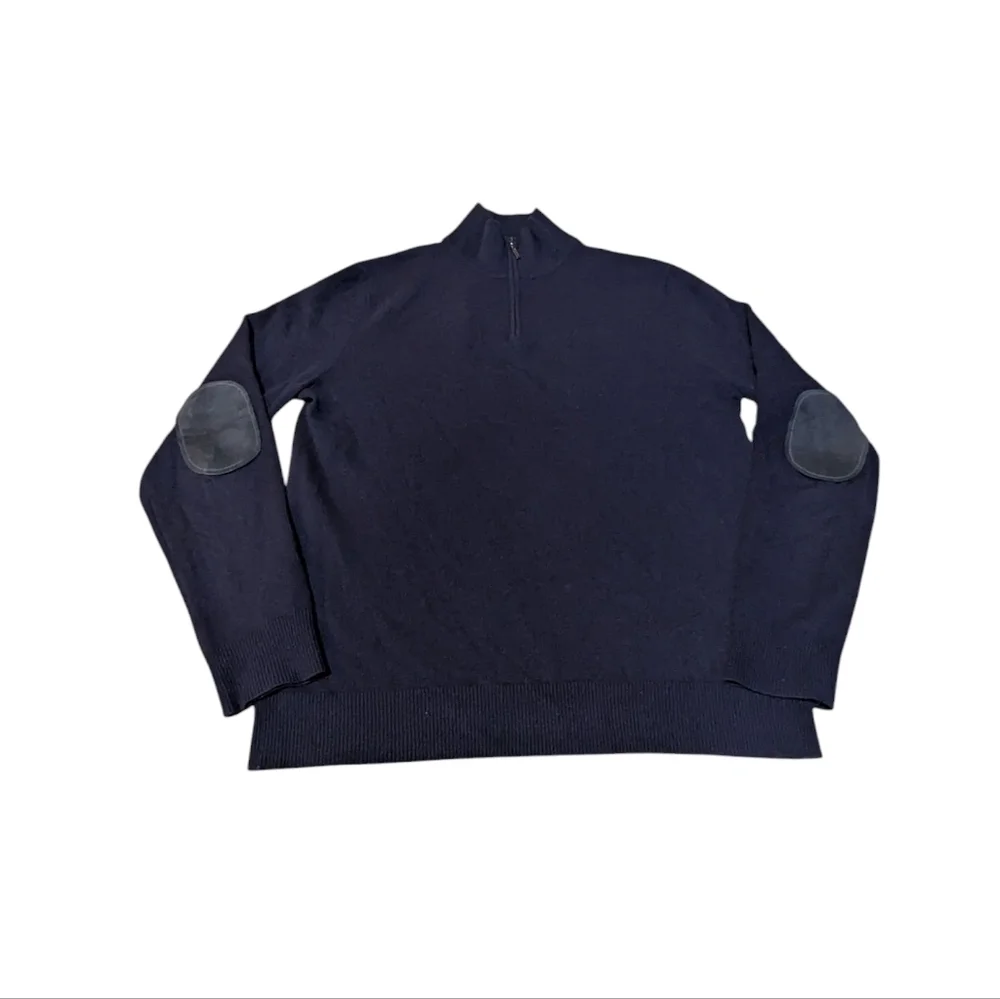 Bloomingdales Mens Store Cashmere Sweater Quater 1/4 Zip Elbow Patches Academia
